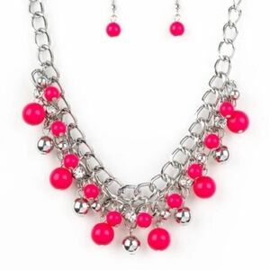 Paparazzi Silver and Hot Pink Statement Necklace Set The Bride To BEAD  Pink